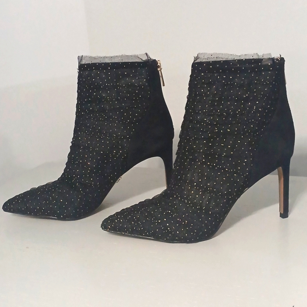 Sam Edelman Elegant Black and Gold Women's Ankle Boots, Size 6.5, Just like new